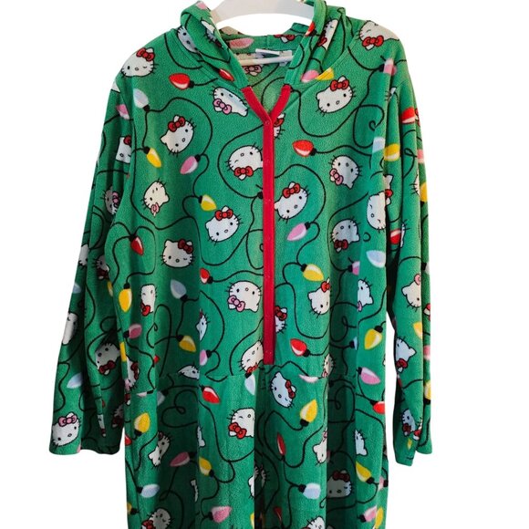 Hello Kitty Green Fleece Hooded Onesie Pajamas 3X - Picture 4 of 9
